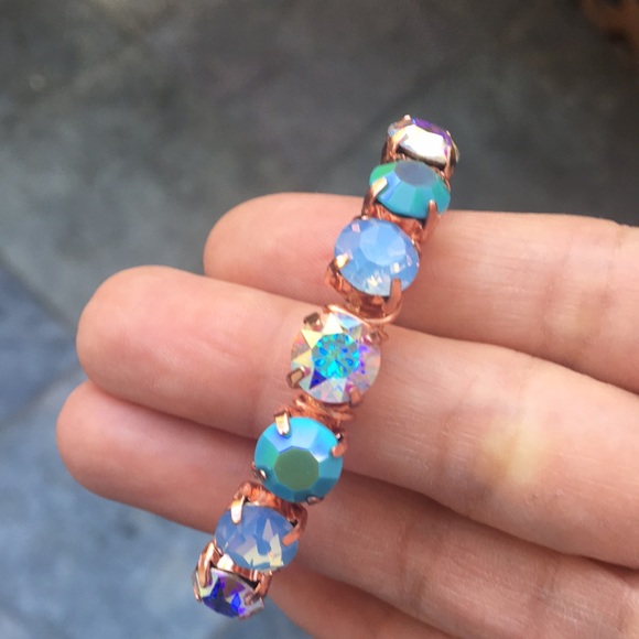 Raw Copper Iridescent Turquoise + Aurora Borealis Crystal Bracelet - Picture 3 of 16